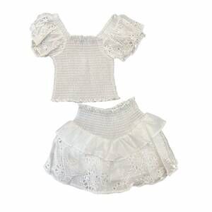 NEW TWEENSTYLE girl's eyelet skirt set in white